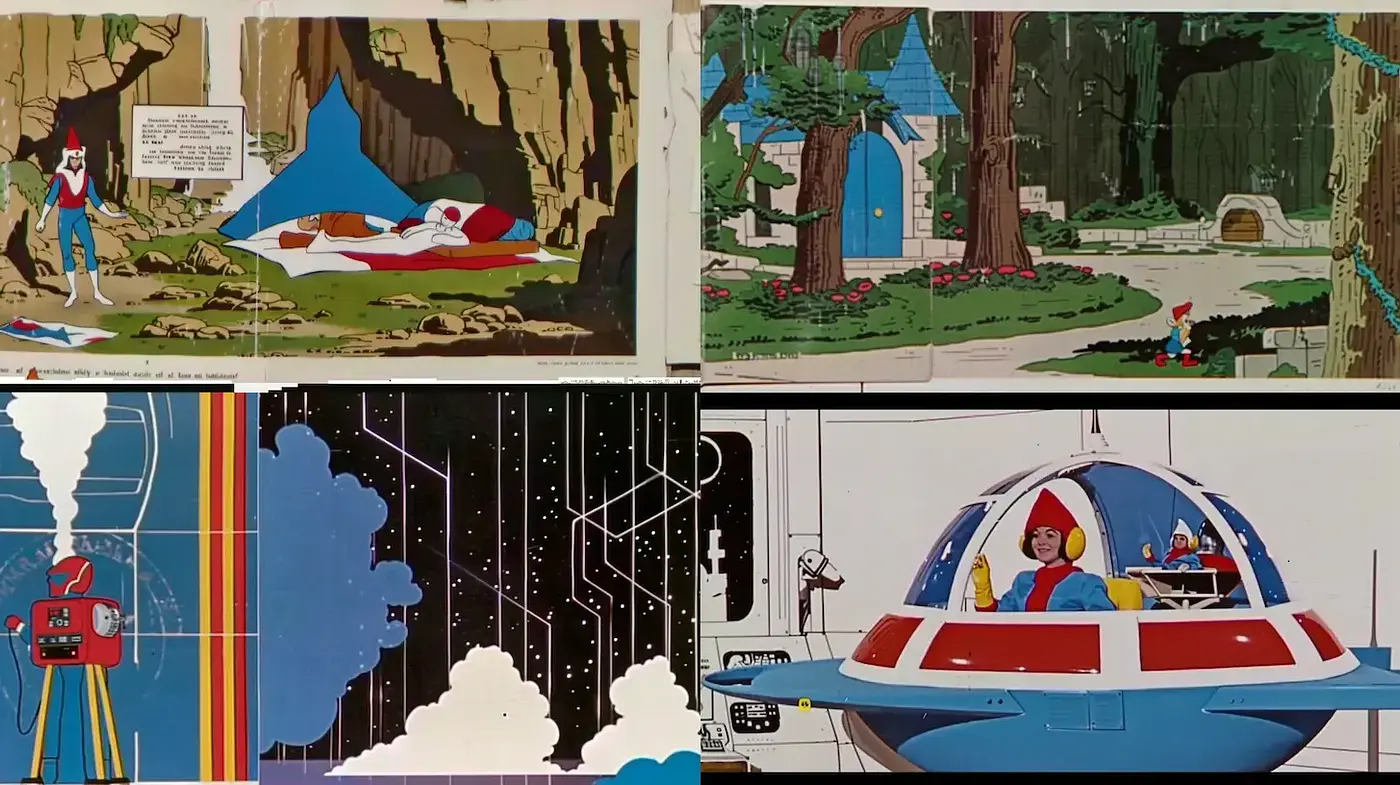 Retro-Futuristic Illustration with a Bold Color Palette and Playful Vibe - Midjourney sref style