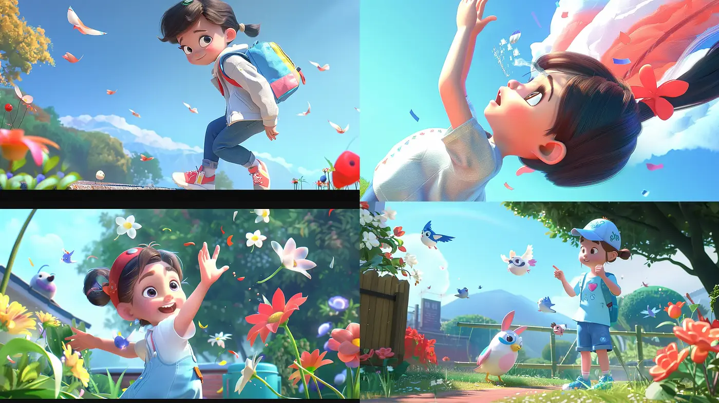 Bright and Joyous Digital Animation Style with Vivid Nature Themes - Midjourney sref style