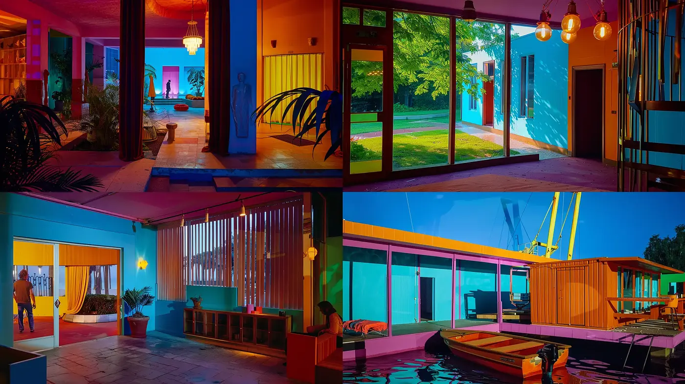 Chromatic Twilight: A Vivid and Stylized Interpretation of Evening Ambiance - Midjourney sref style