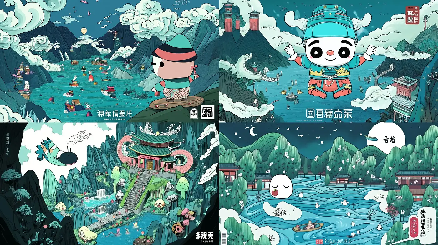 Serene Mythical East Asia-Inspired Animated Panorama - Midjourney sref style