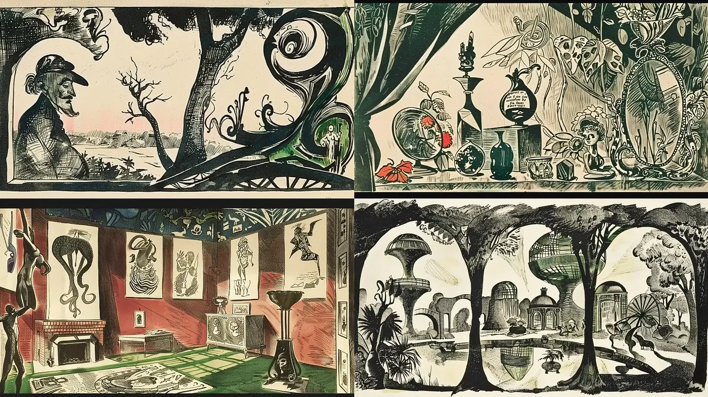Whimsical Retro-Fantasy Fusion in Earthy Tones - Midjourney sref style