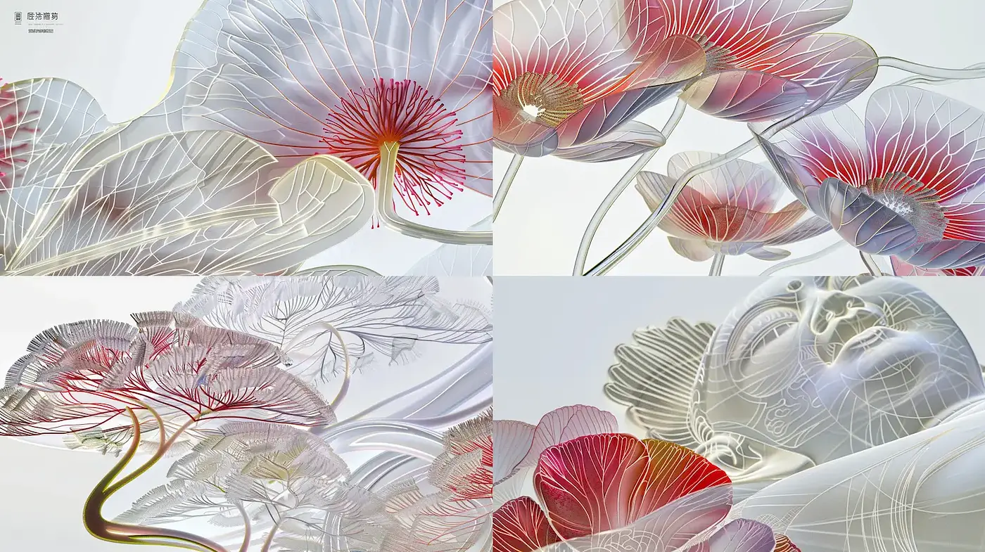 Elegant Floral Abstraction with Intricate Line Work and Soft Colors - Midjourney sref style