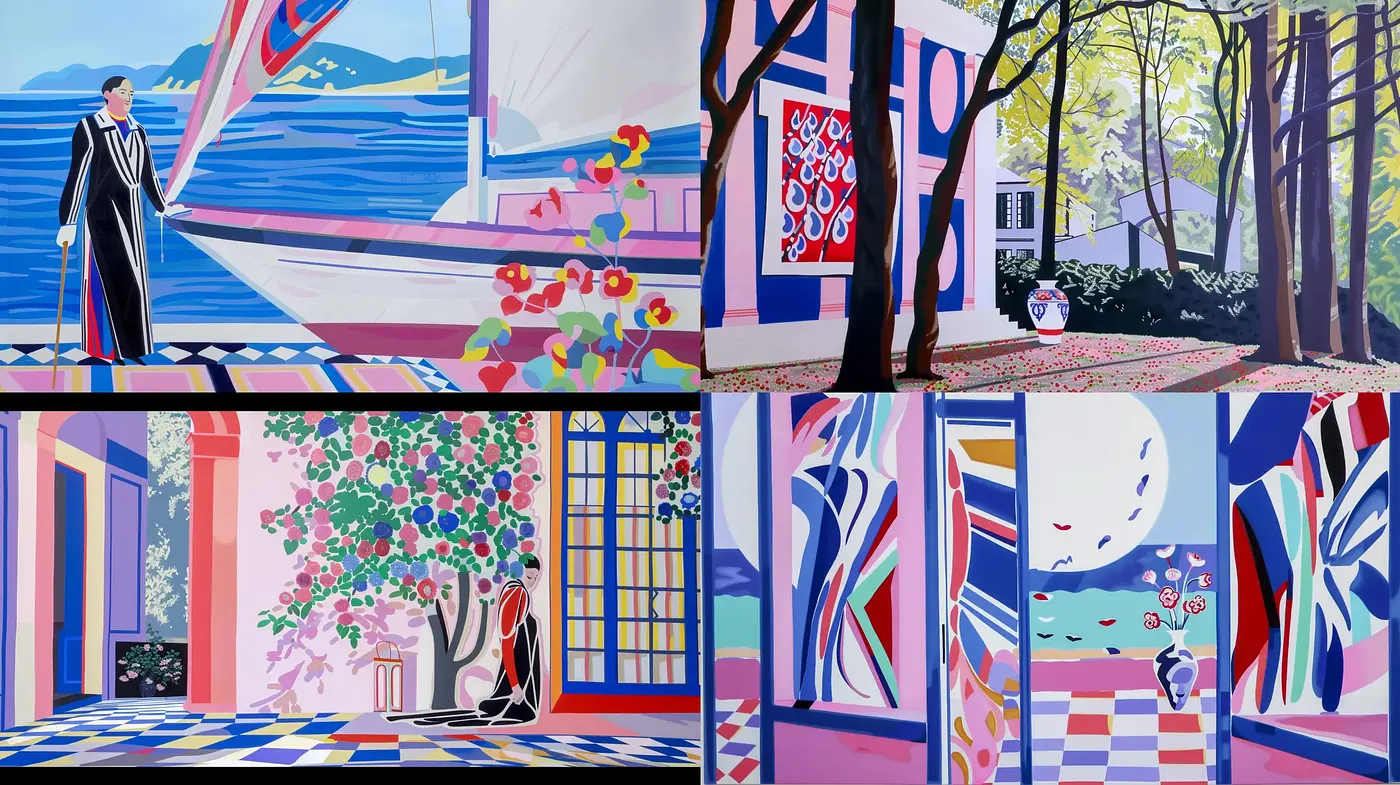 Vibrant Geometric Serenity: An Ode to Flat Color and Sharp Lines - Midjourney sref style