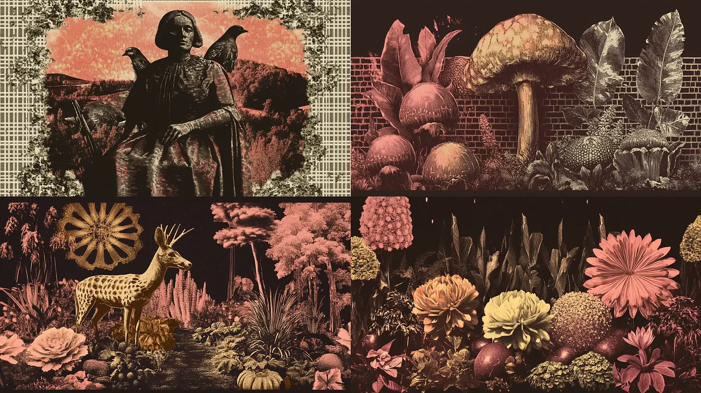 Enigmatic Botanical Illustrations with a Surrealist Noir Appeal - Midjourney sref style