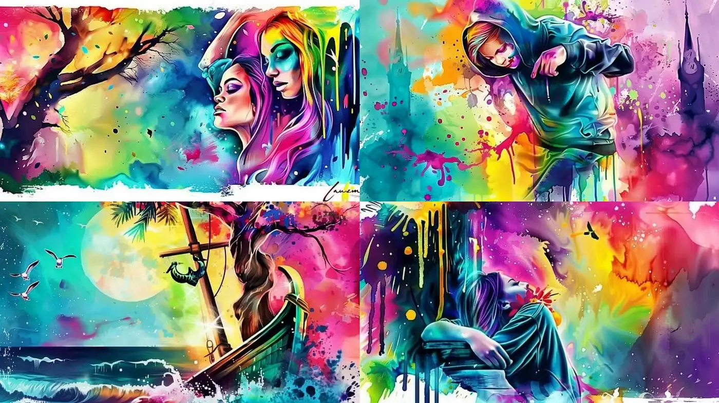Vibrant Graffiti Esque Watercolor Dreamscape - Midjourney sref style