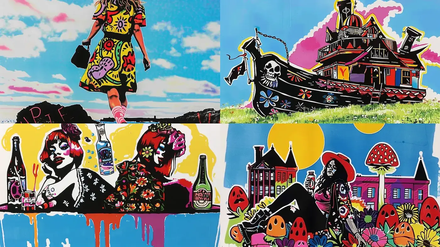 Bold and Vibrant Surrealistic Pop Art with Playful Elements - Midjourney sref style