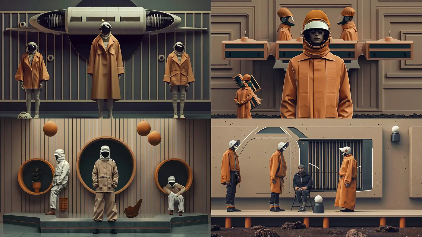 Dystopian Elegance: A Harmony of Sepia and Geometry - Midjourney sref style
