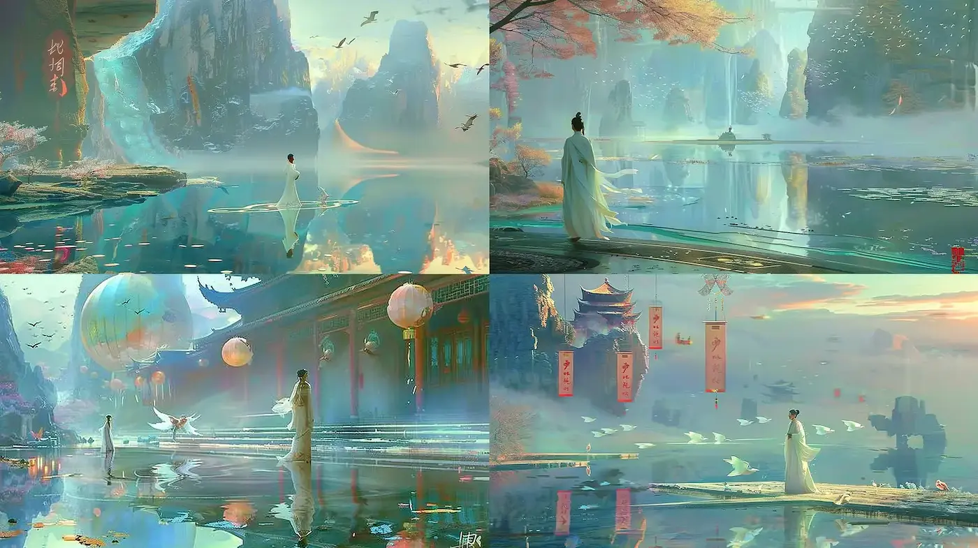Serene and Ethereal Landscape with Traditional East Asian Influences - Midjourney sref style