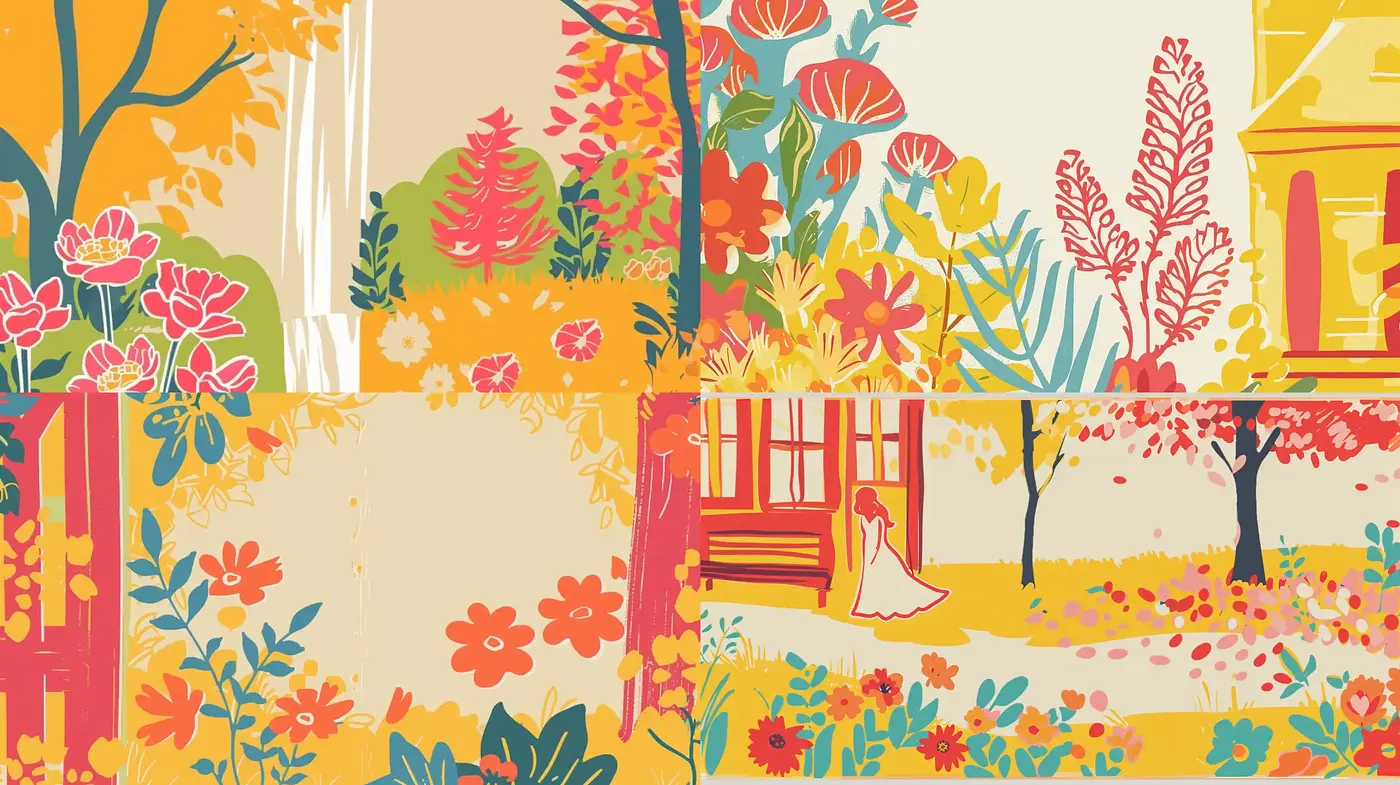 Whimsical Nature-Inspired Illustrative Tapestry - Midjourney sref style