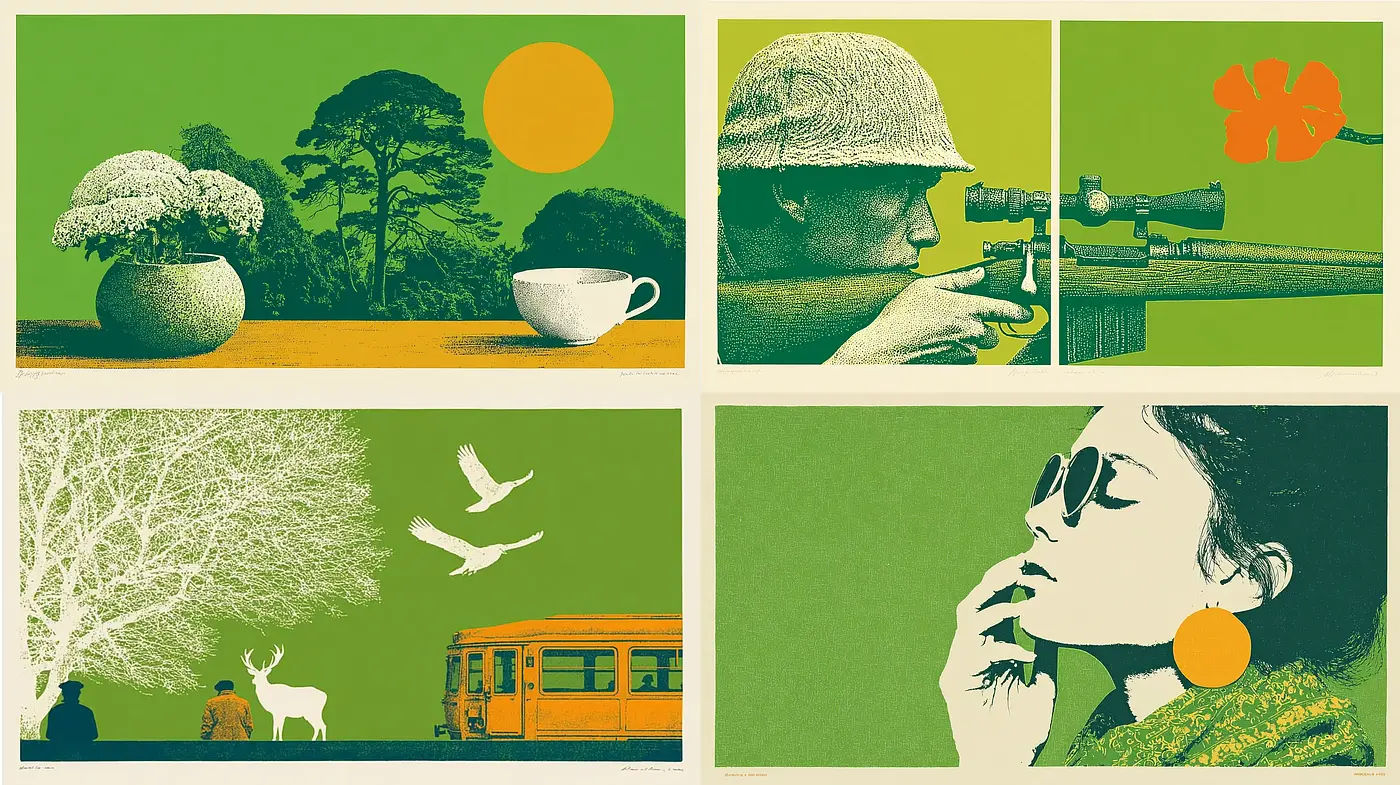 Vibrant Mid-Century Modern Aesthetic with Nature-Infused Elements - Midjourney sref style