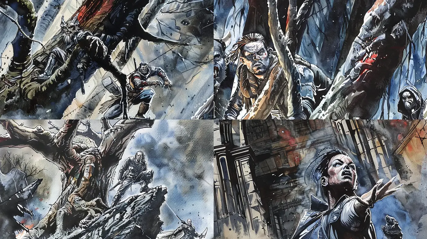 Gritty Cinematic Expressionism with Dynamic Brushwork and a Desaturated Palette - Midjourney sref style