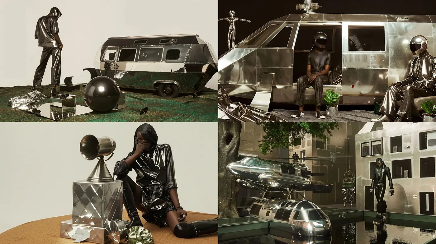 Futuristic Elegance with a Monochromatic Metallic Sheen - Midjourney sref style