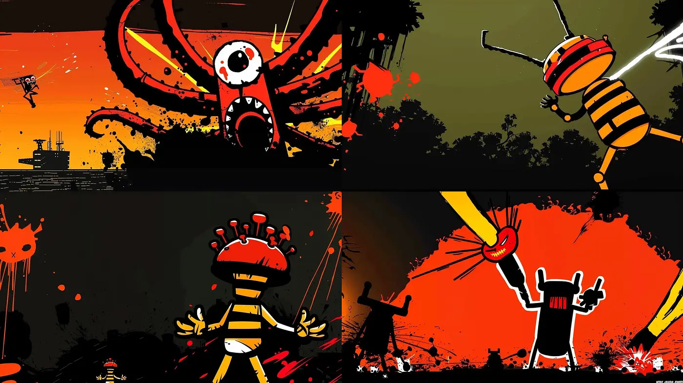 Surreal Apocalyptic Vignettes with Vibrant Silhouettes - Midjourney sref style