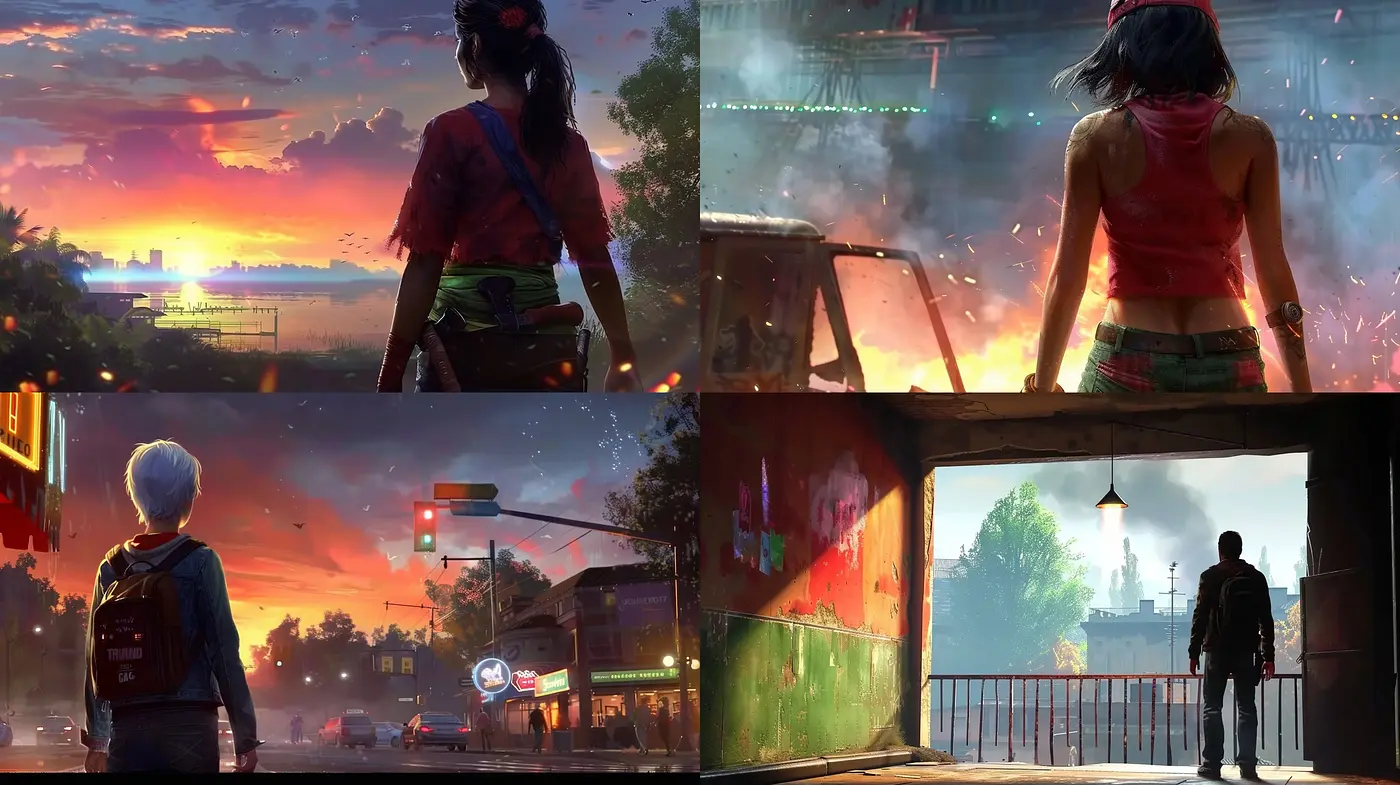 Dusky Hues and Transient Silhouettes: A Synthesis of Animated Realism and Vibrant Sunsets - Midjourney sref style