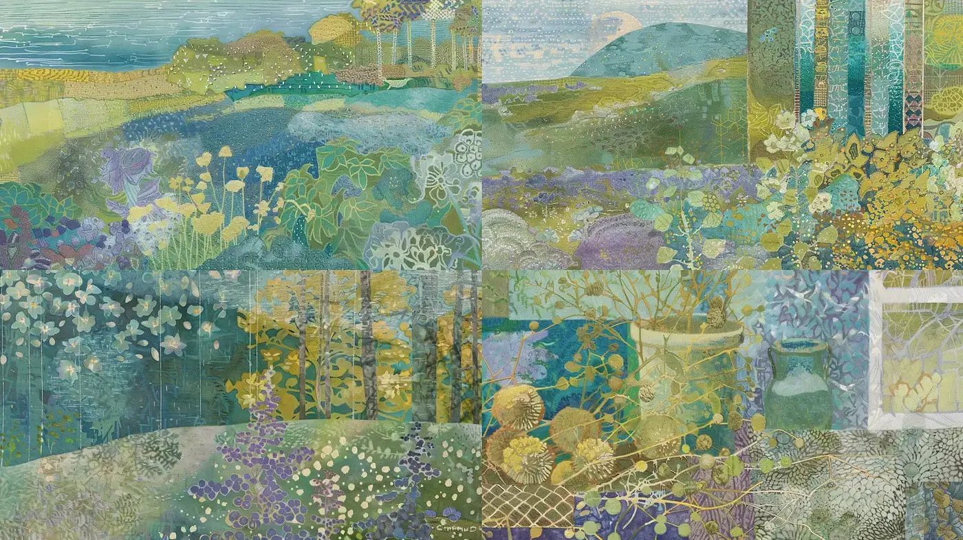 Whimsical Botanical Landscape with Artistic Textures - Midjourney sref style