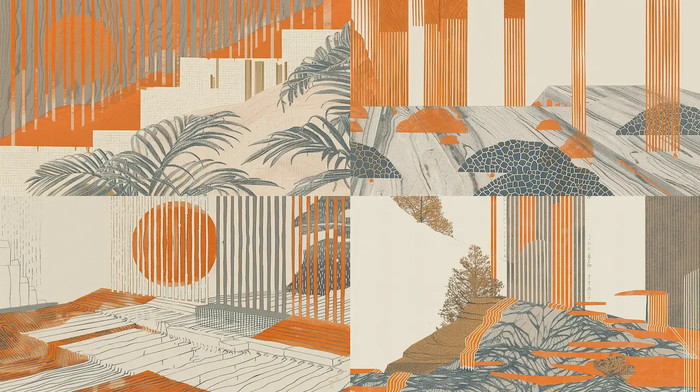 Harmonious Fusion of Minimalist Landscapes and Retro Aesthetics - Midjourney sref style