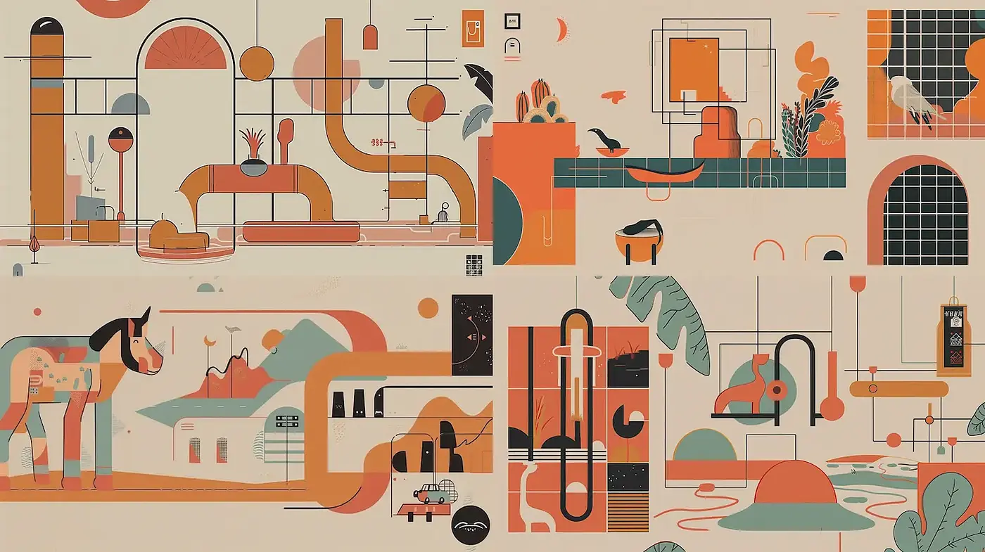 Whimsical and Geometric Explorations in Minimalist Design - Midjourney sref style
