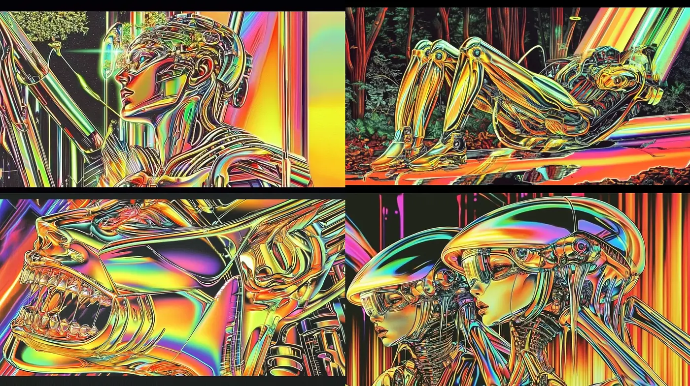 Psychedelic Chromatic Visions with Futuristic Echoes - Midjourney sref style
