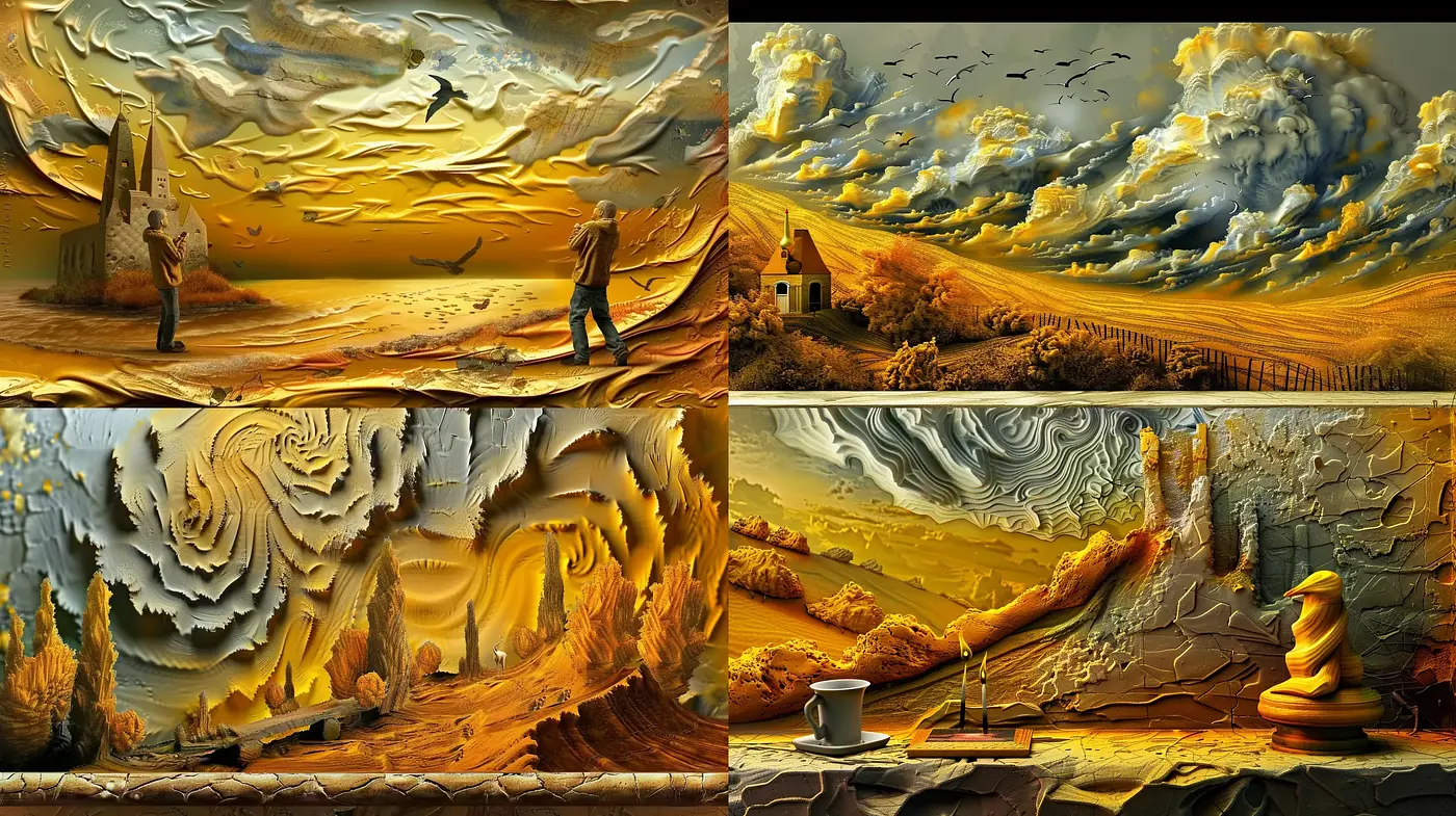 Surreal Vistas: A Fusion of Dynamic Swirls and Luminous Landscape - Midjourney sref style