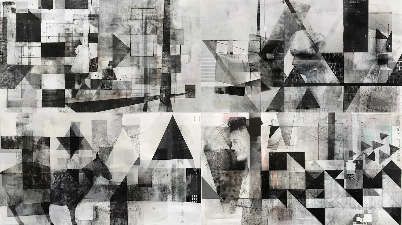 Abstract Monochromatic Composition with Geometric Elements and Textural Depth - Midjourney sref style