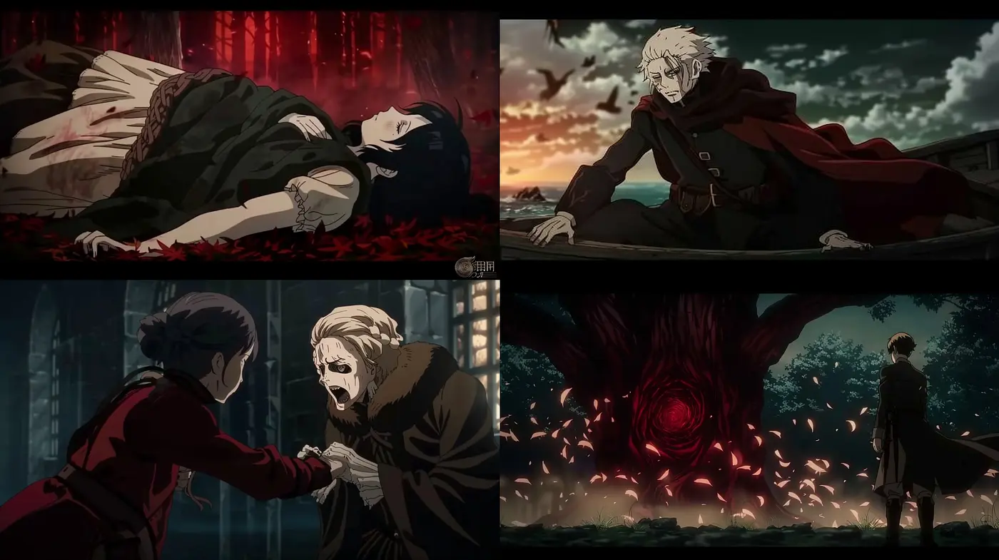 Dramatic Anime-Inspired Tableaux with a Muted Earthy Color Scheme - Midjourney sref style