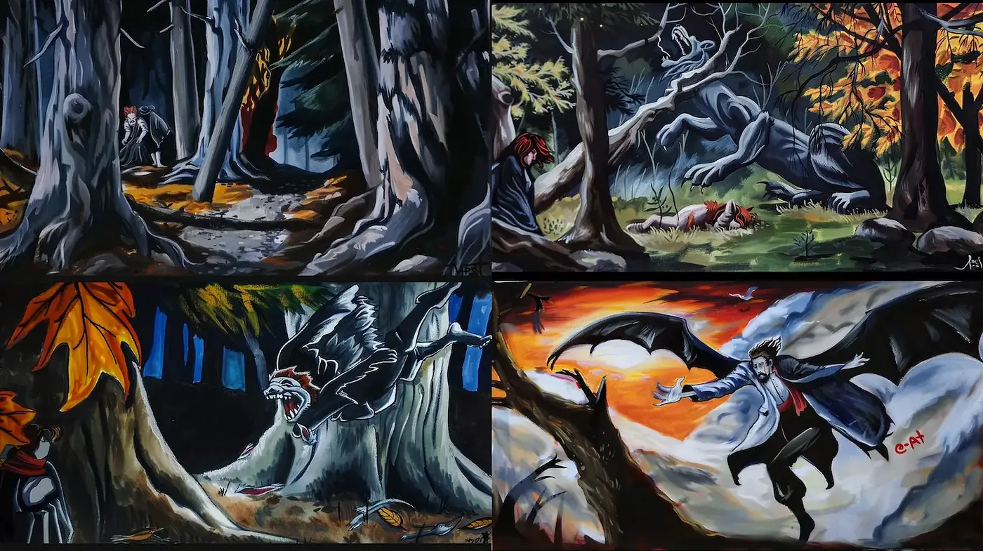 Dramatic and Whimsical Fantasy Art with Gothic Elements - Midjourney sref style