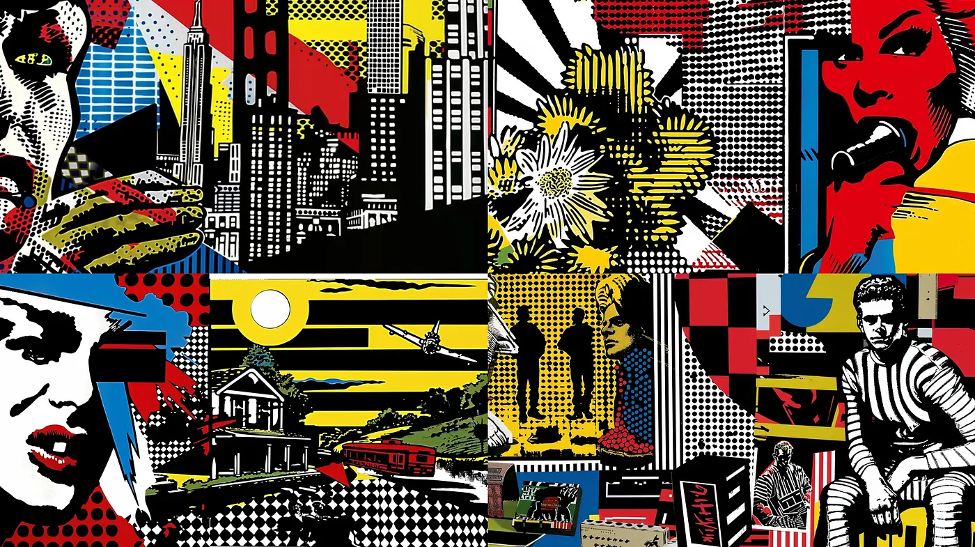 Pop Art Extravaganza: A Bold Blend of Vivid Colors and Graphic Patterns - Midjourney sref style