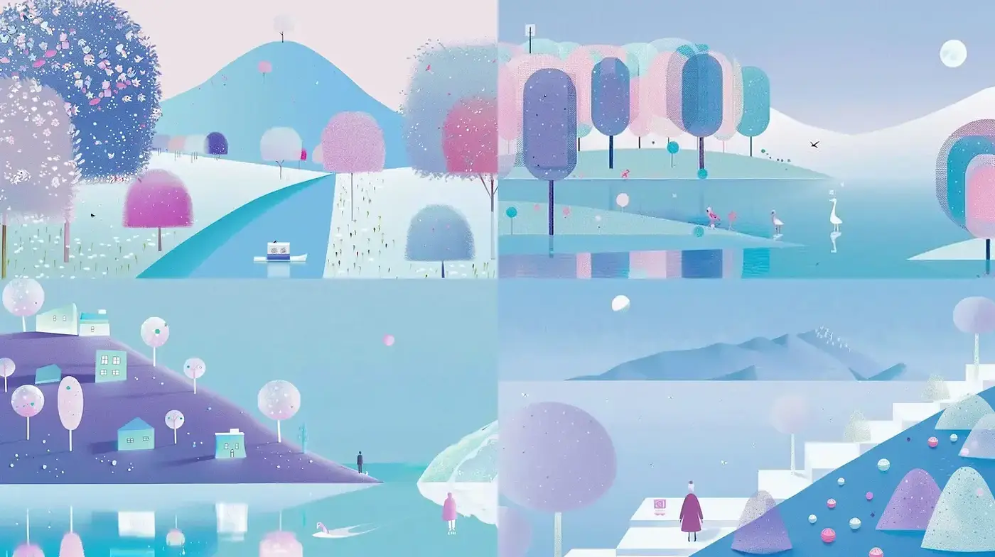 Delicately Pastel Landscapes with Surreal Minimalism - Midjourney sref style