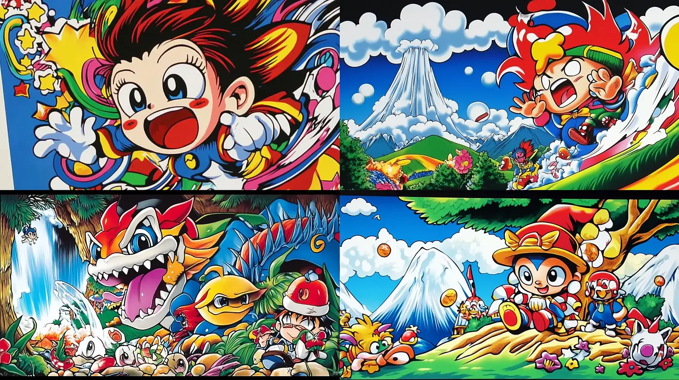 Vibrant Fantasia: An Expedition through Cartoonish Exuberance and Vivid Dreams - Midjourney sref style