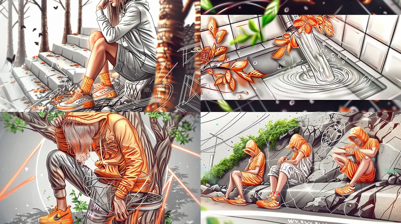 Dynamic urban illustrations characterized by vibrant color contrasts and a contemporary feel - Midjourney sref style
