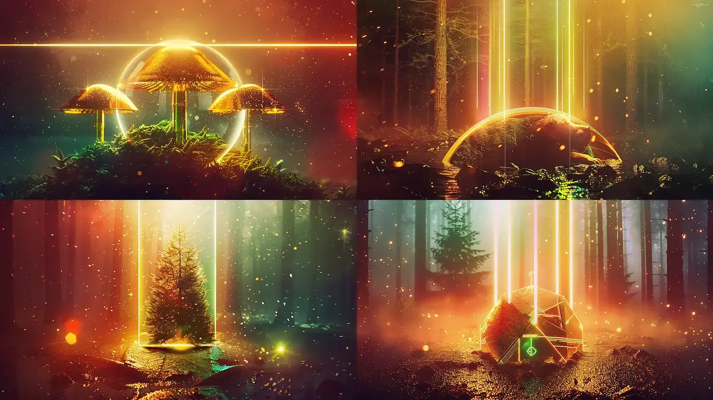 Surreal Bioluminescent Forest Aesthetics - Midjourney sref style