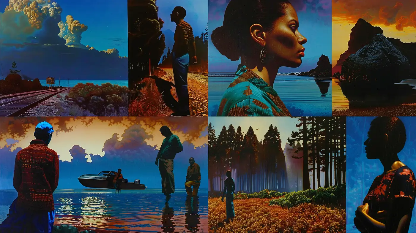Twilight Silhouettes with a Surreal Dusk Atmosphere - Midjourney sref style
