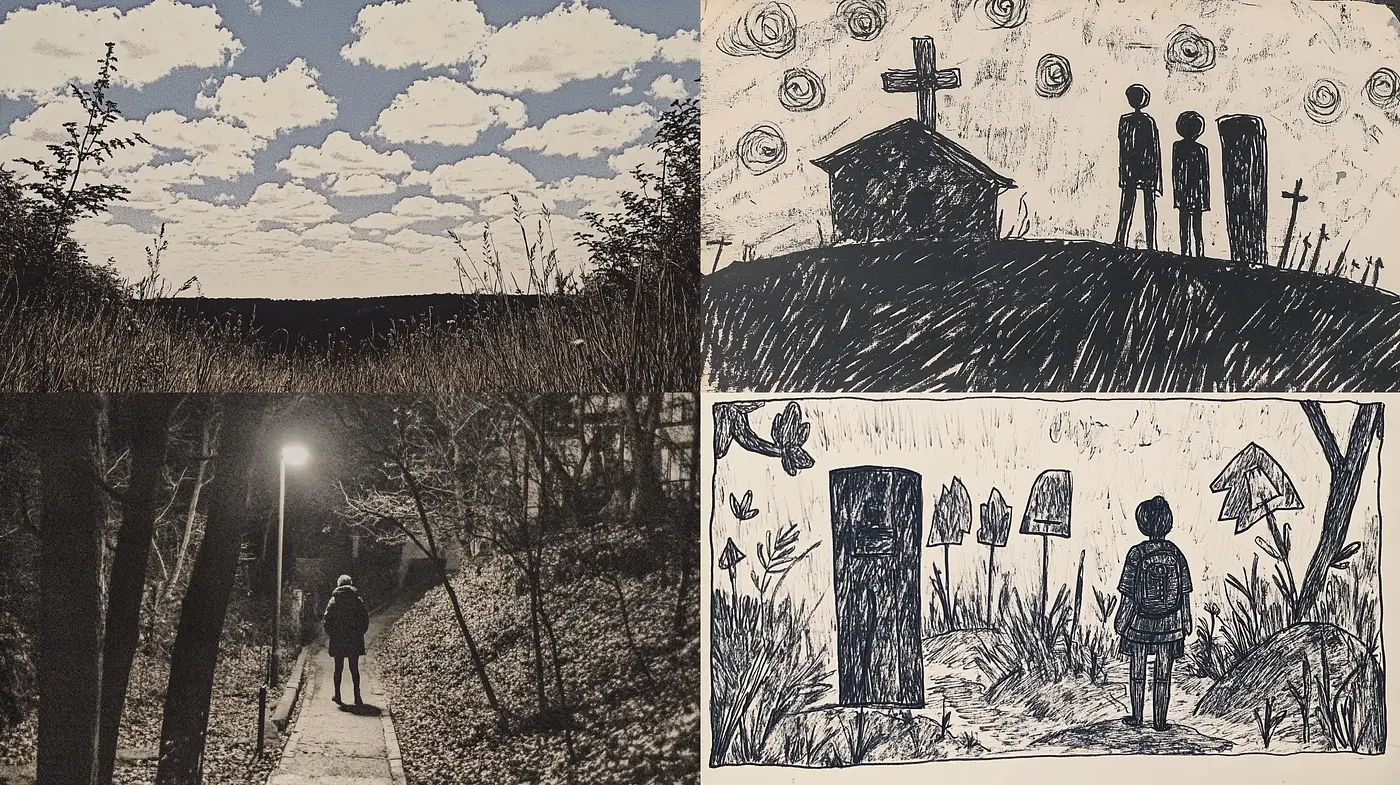 Enigmatic Monochrome Visions with Textural Ink Wash - Midjourney sref style