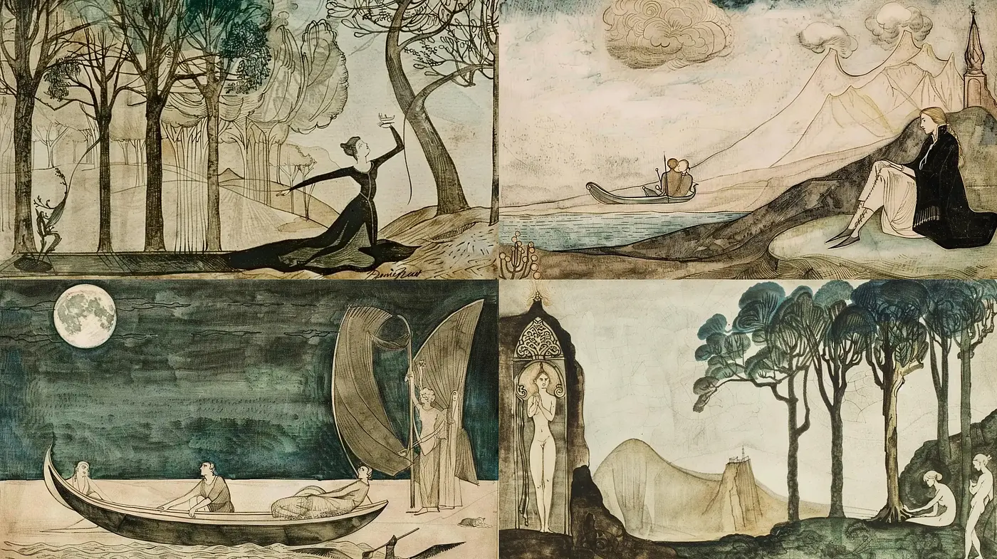 Ethereal Mythical Renderings with a Harmonious Color Scheme - Midjourney sref style