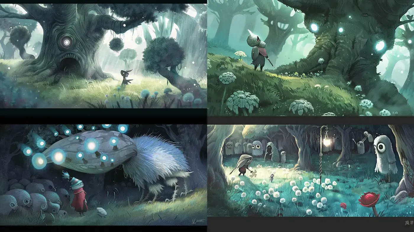Whimsical Enchanted Forest Illustrations with Psychological Depth - Midjourney sref style