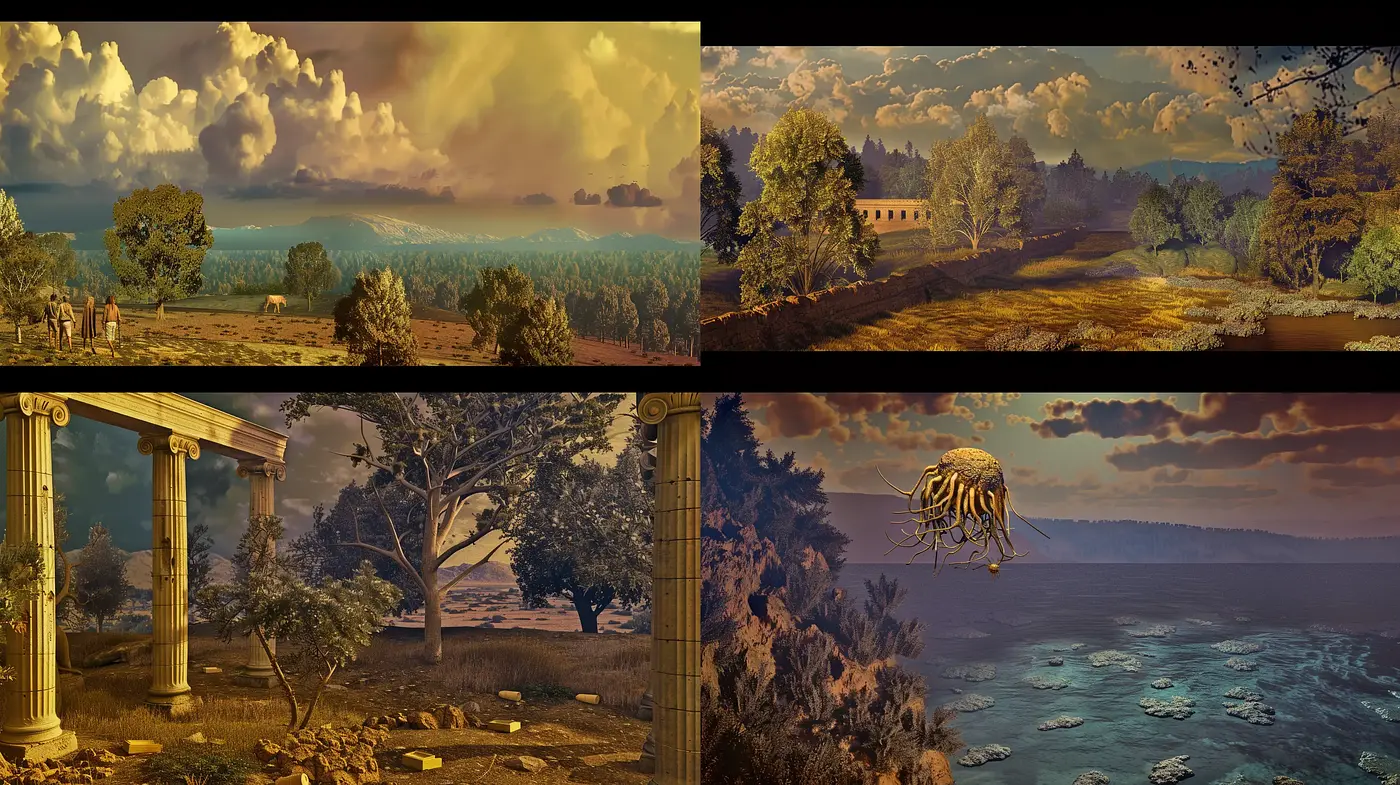 Timeless Amber Hues: A Homage to Romantic Pastoral Scenes - Midjourney sref style