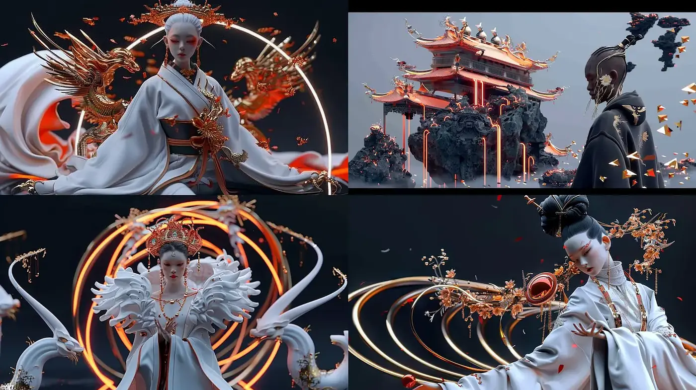 Elegant Collective Influence of Traditional and Futuristic Elements in a Complex Montage - Midjourney sref style