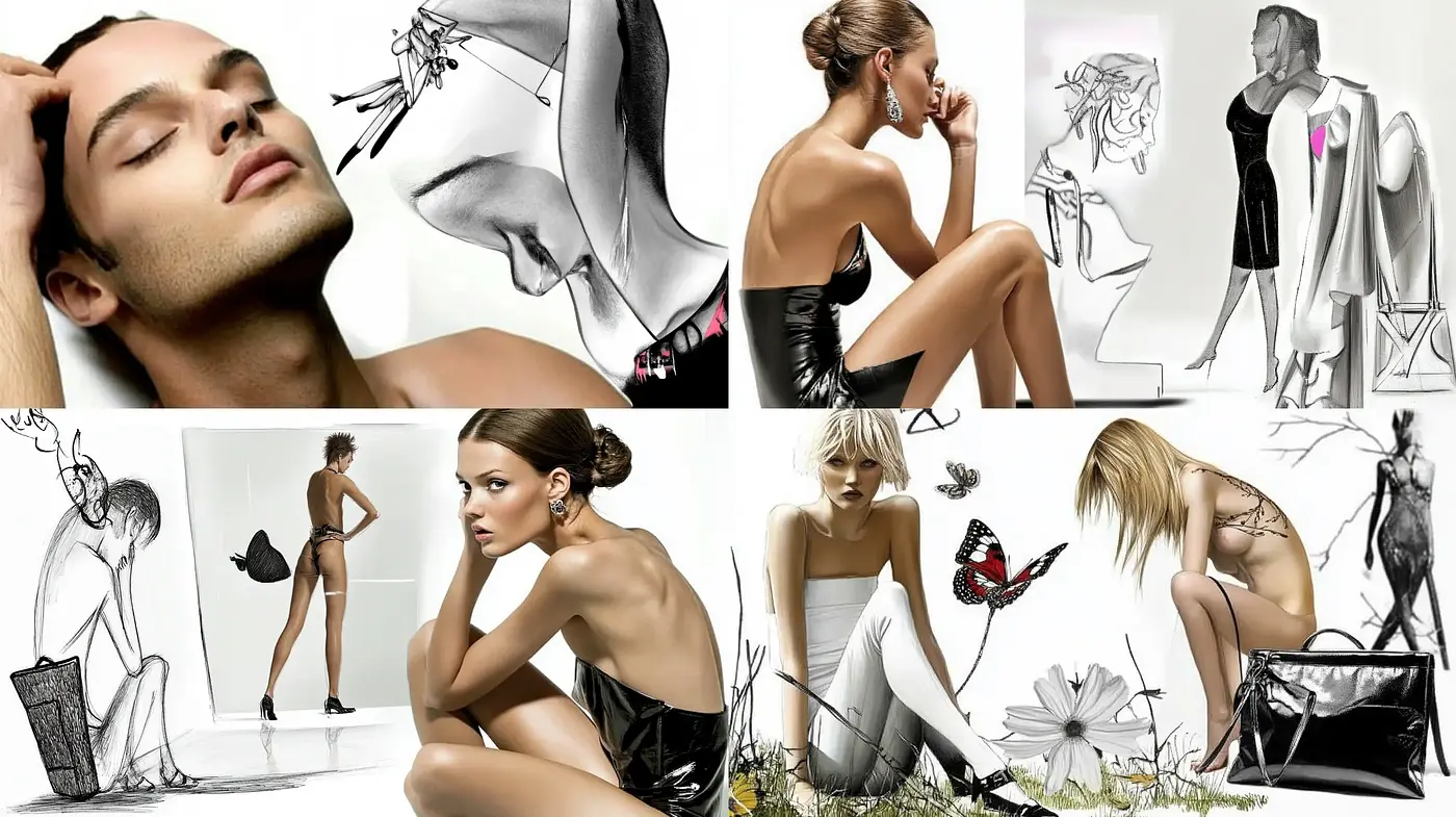 Monochrome Elegance with Sketch-like Flair and Floral Intermix - Midjourney sref style