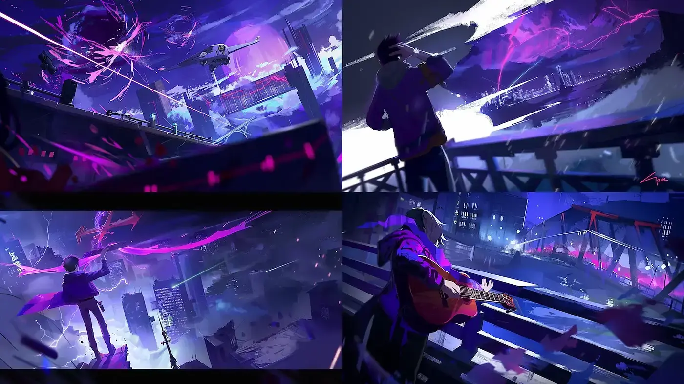 Dynamic Urban Nightscapes with Surreal Elements - Midjourney sref style