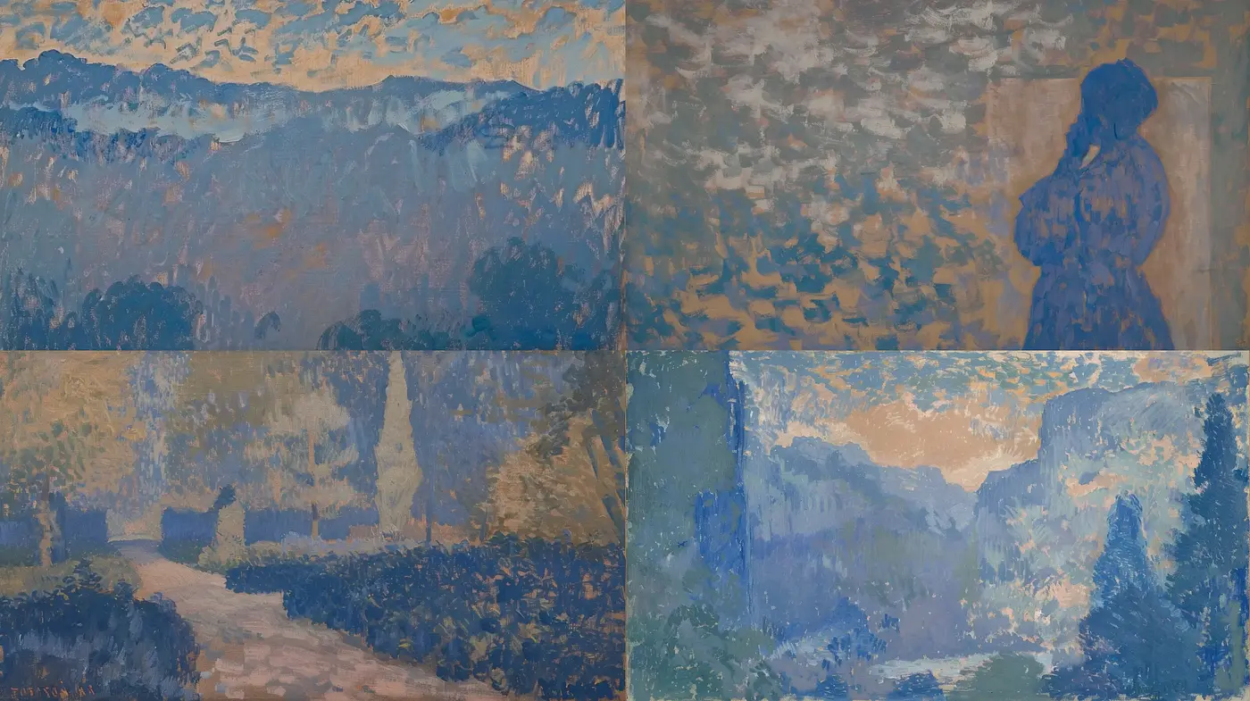 Impressionist Dawn to Dusk: Textural Interplay of Light and Nature - Midjourney sref style