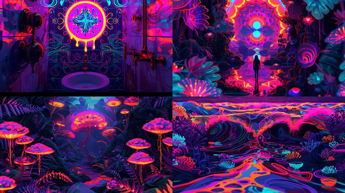 Neon Dreamscape Fusion: A Mélange of Vivid Colors and Ethereal Vibes - Midjourney sref style