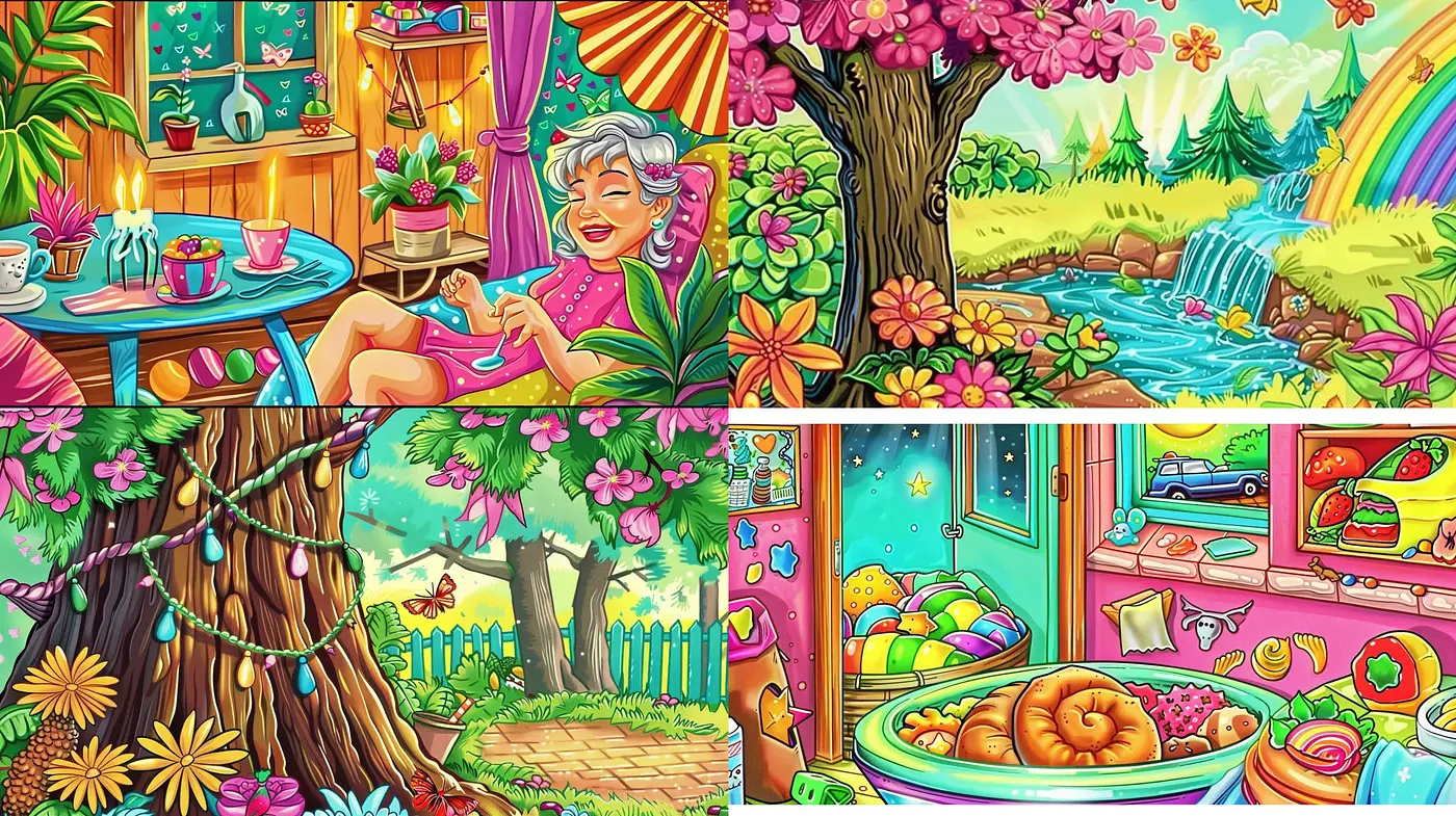 Saturated Symphony of Vivid Colors: A Whimsical World in Illustrative Style - Midjourney sref style