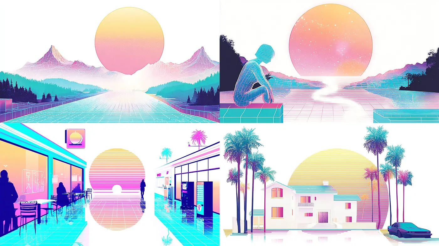 Futuristic Retro Aesthetic with Vibrant Neon Hues - Midjourney sref style