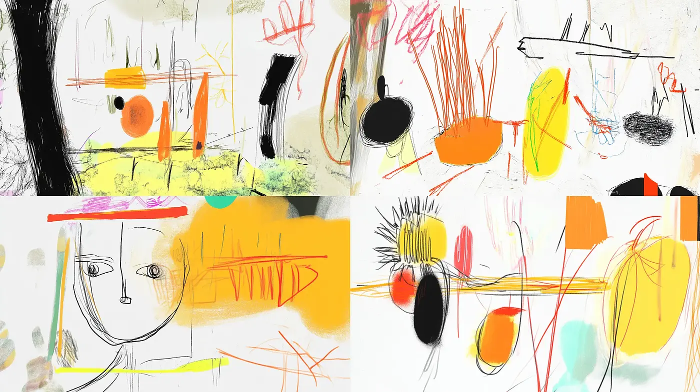 Abstract Scribbles and Dashes in Citrus Tones - Midjourney sref style