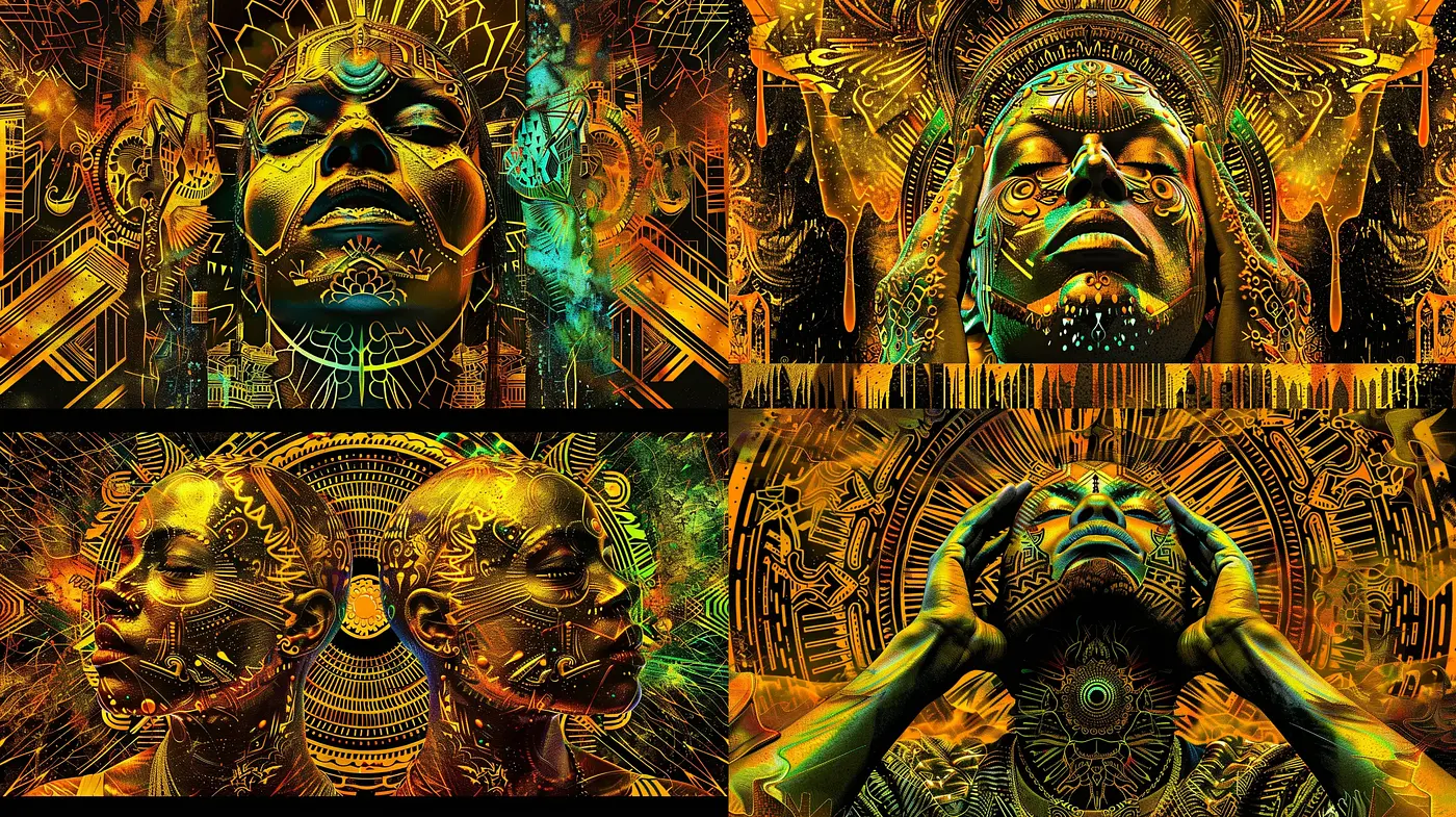 Futuristic Tribal Cyberspace Ambiance - Midjourney sref style