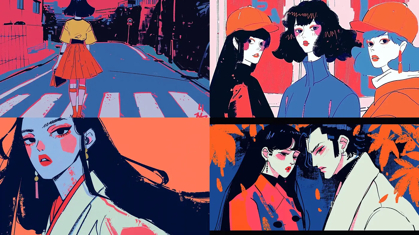 Neon Noir Manga-Inspired Illustrative Panache - Midjourney sref style
