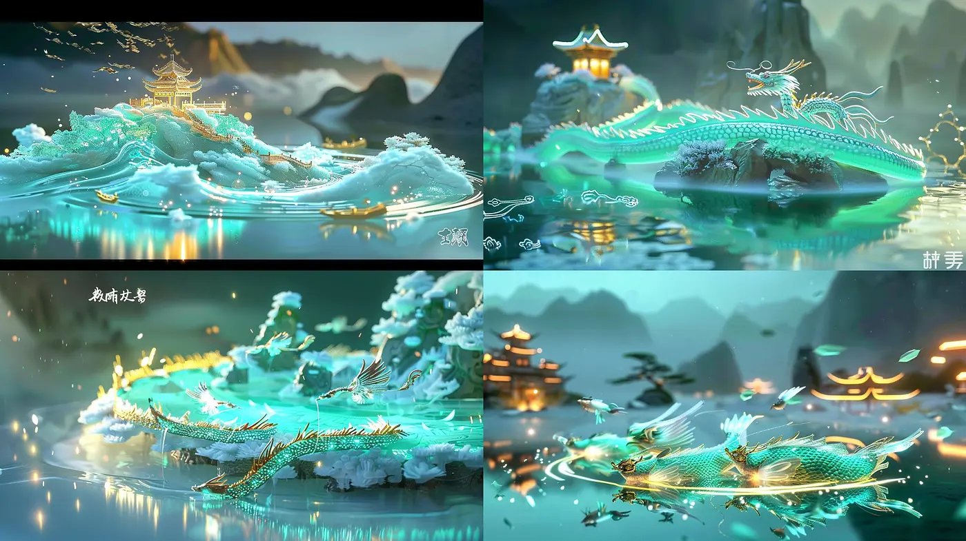Ethereal Serenity in Turquoise Hues: A Fusion of Traditional Mythology and Digital Dreamscapes - Midjourney sref style