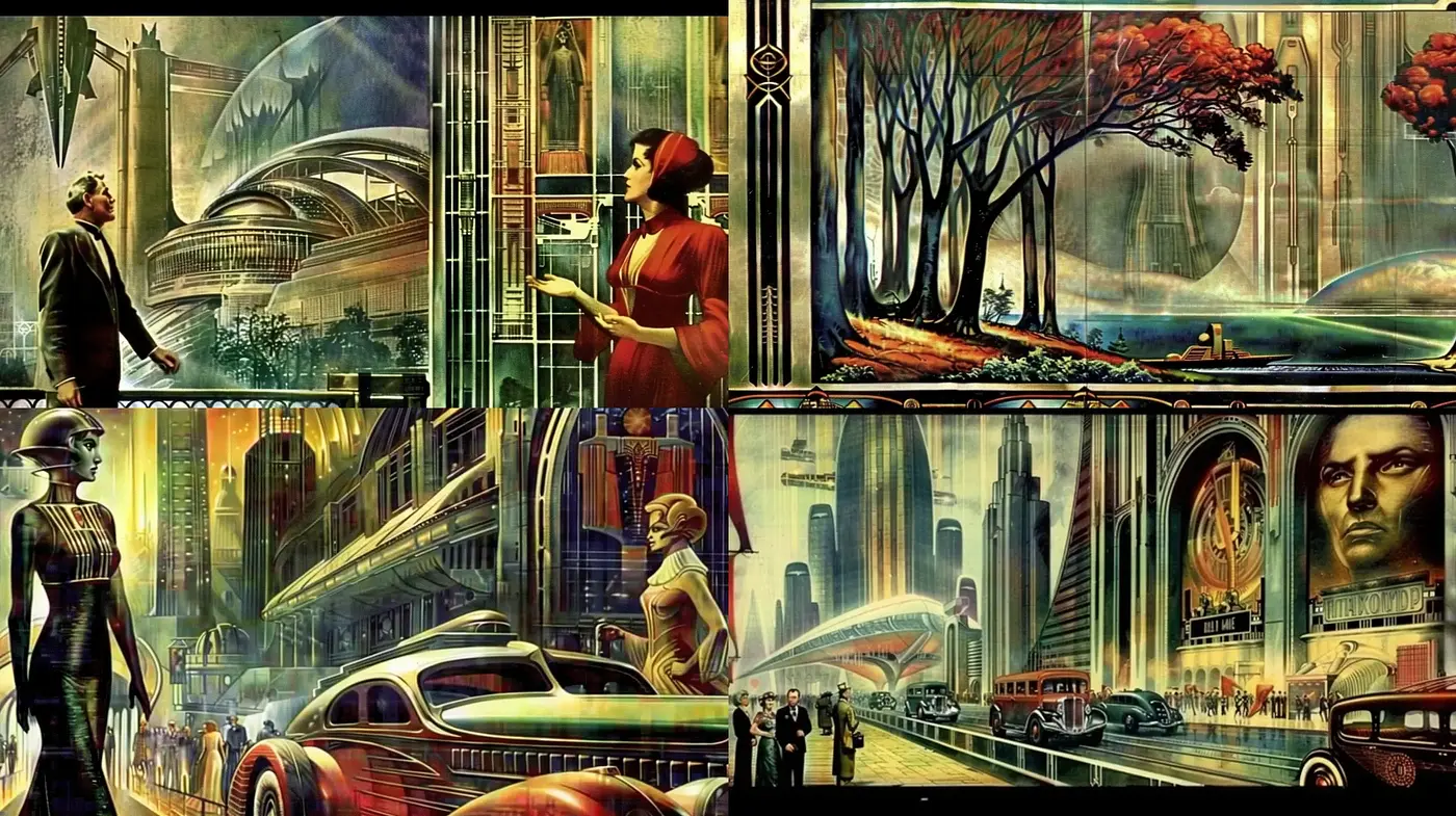Retrofuturistic Visions with Art Deco Underpinnings - Midjourney sref style