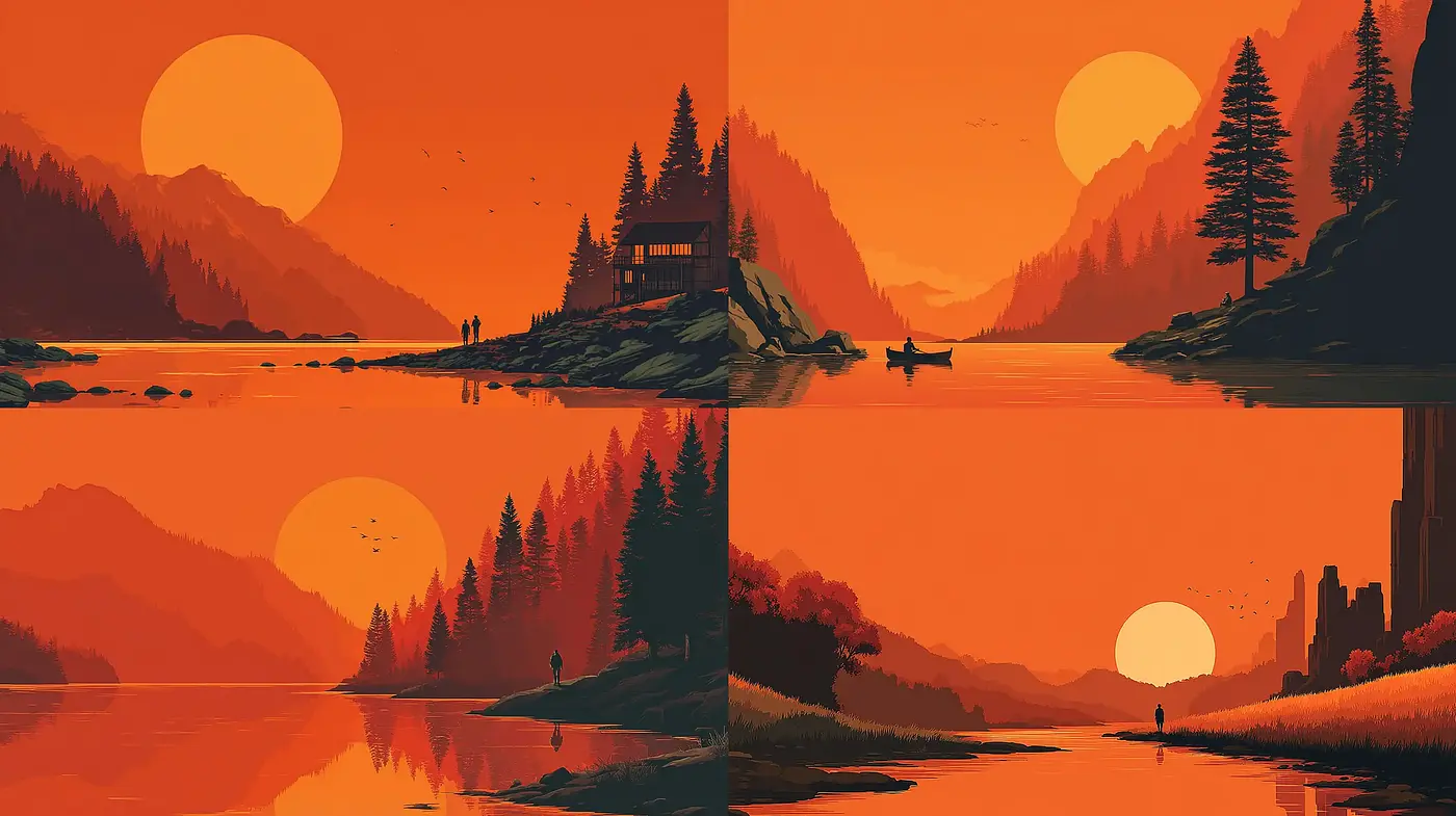 Vibrant and serene landscape artwork with cohesive elements - Midjourney sref style