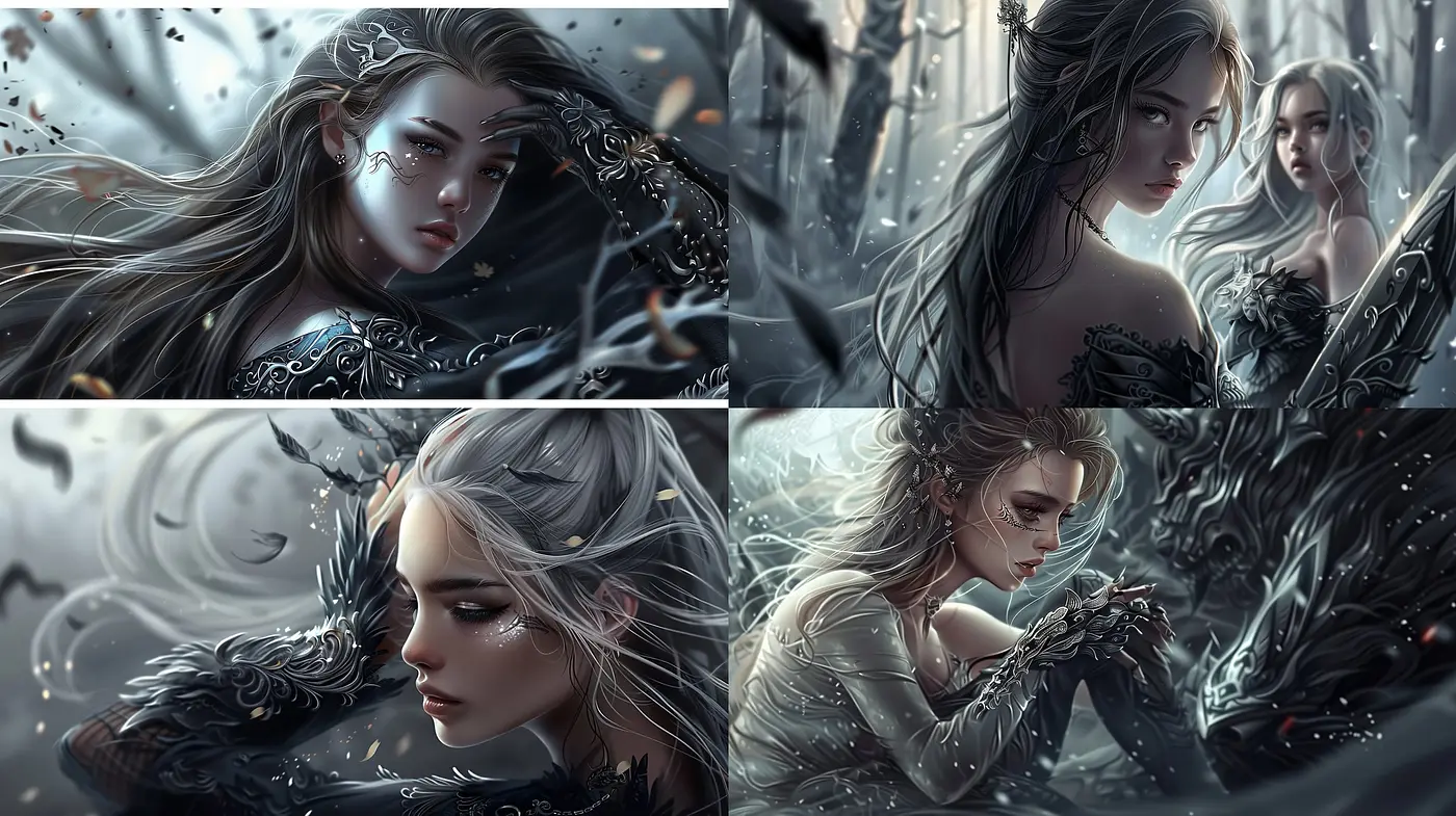 Ethereal Enchantment: A Moody Blend of Fantasy and Realism in Cool, Monochromatic Hues - Midjourney sref style